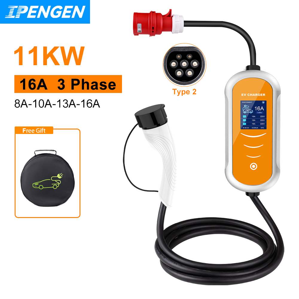 Type 2 Portable Ev Charger 11Kw Cee - Cargador IPENGEN EV 16A 11KW tipo