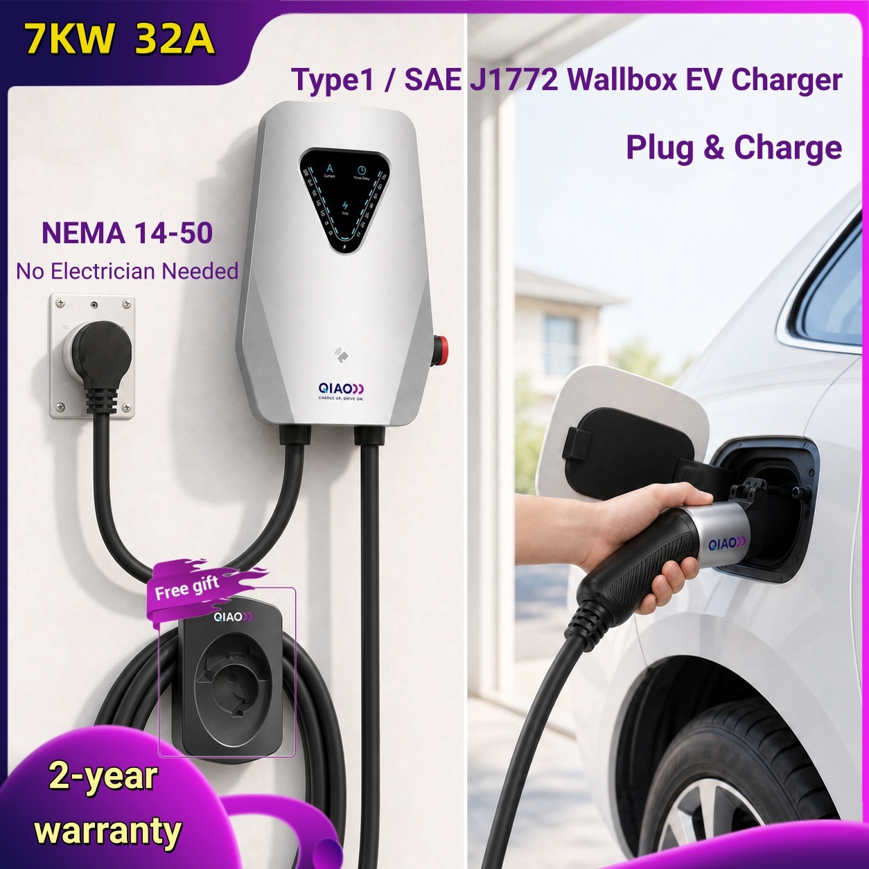 Cargador de pared para vehícul - J1772 Evse 32A Level 2 Charger reseña y precio