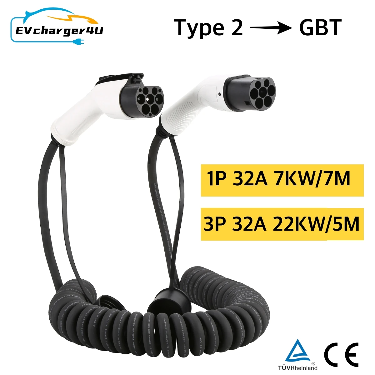 EVcharger4U 5M/7M Cable de car - Ev Charger Type 2 22Kw 32A 3 Phase reseña y precio